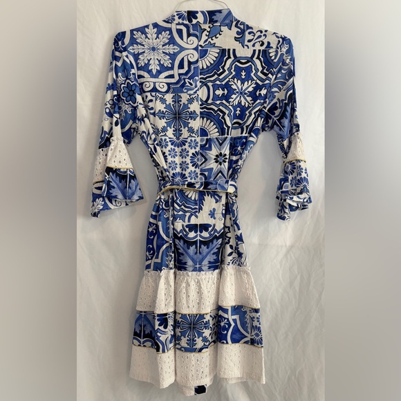 Boston Proper Positano Tiles Print Tiered A-Line Dress Size 4 - Picture 2 of 4